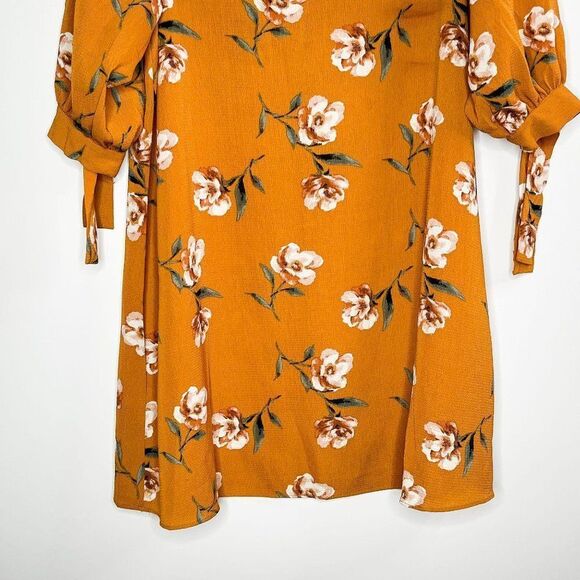 2/$30 Soprano Orange Cold Shoulder Floral Print Boho Tunic Mini Dress Small - Picture 5 of 11
